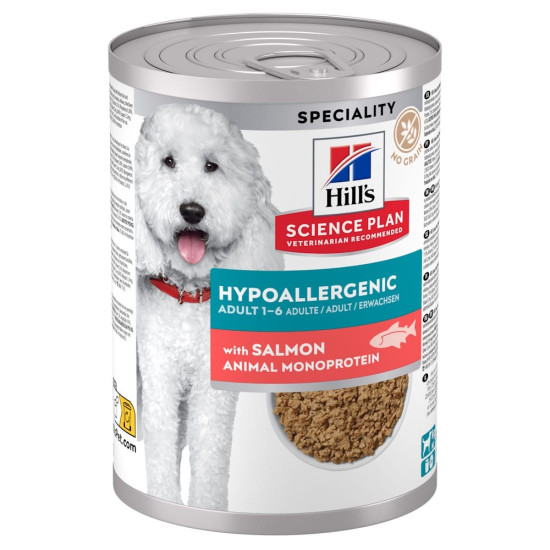 Hills Science Plan Hypoallergenic somon, conserva caini, 363 g